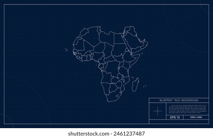 Mapa de África con fondo de estilo técnico de Blueprint.