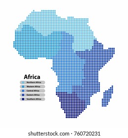 Africa Map of circle shape with the provinces colored in blue colors on white background. Vector illustration dotted style