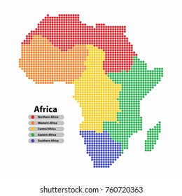 Africa Map of circle shape with the provinces in colorful colors on white background. Vector illustration dotted style