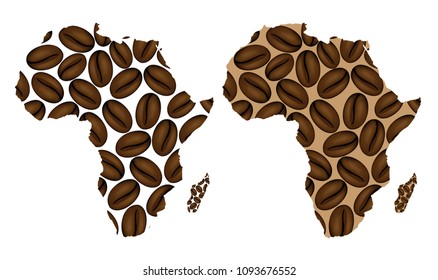 Africa -  map of coffee bean,  Africa map made of coffee beans,