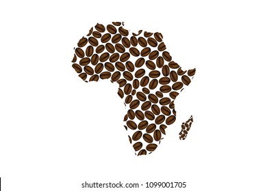 Africa -  map of coffee bean,  Africa map made of coffee beans,