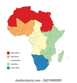 Africa map color sections divided continent regions vector design isolated graphic