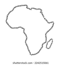 Africa map continent along contour of recurring english black words name