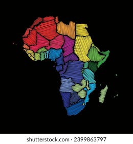 Africa map with country borders. Doodle illustration.