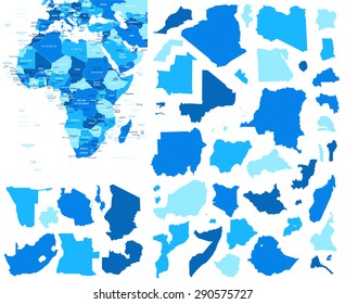 Africa map and country contours - Illustration