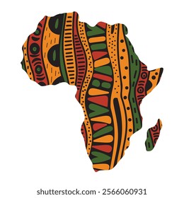 Africa map, decorative silhouette of African continent with traditional African ethnic pattern ornament. Vector logo design for Black History Month and Juneteenth.