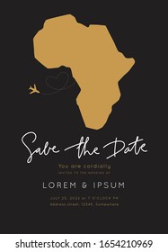 Africa  Map Destination Wedding.Vintage  Invitation overlay.Modern luxury vector design template.Atlas Travel Theme.