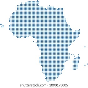 Africa map dots vector outline blue background. Dotted map of Africa continent. Creative pixel art map of Africa with highly detailed border prepared by a map expert