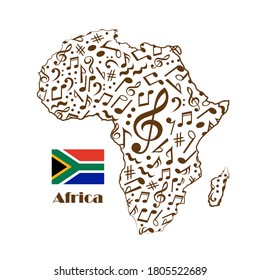 Africa map flag made from music notes. 