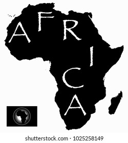 An Africa map and flag silhouette with text isolated on a white background