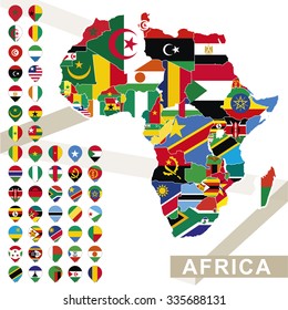 Africa map with flags, Africa map colored in with their flag. Vector Illustration.