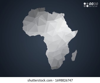 Africa map grey polygon red triangle mosaic with dark background. style gradient vector.