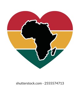 Africa Map in Heart Shape with Rasta Colors Illustration