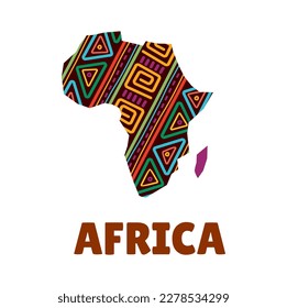 Africa map icon, African festival, travel, tourism and culture vector symbol. Africa day icon of map from ornament pattern, ethnic music festival or tribal event and African safari tour sign