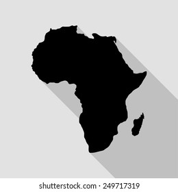 Africa map icon - black illustration with long shadow