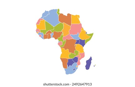 Africa map with individual colors,isolated on white background for website layouts,background,education, precise,customizable,Travel worldwide,map silhouette backdrop,earth geography, political.