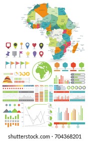 Africa map and Infographics design elements. Business template in flat style for presentation, booklet, website and other creative projects.