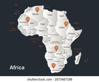 Africa map, Infographics flat design colors snow white, with names of individual states vector