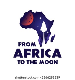 Africa map logo with rocket launch silhouette. Fun and futuristic with a space background, perfect for designing t-shirts, posters or your company logo