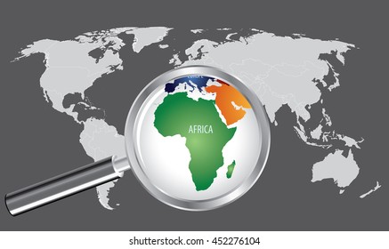 Africa Map with magnifying loupe