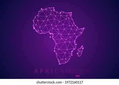 Africa Map mash line and point scales on purple technology background. Wire Frame 3D mesh polygonal network line, design sphere, dot and structure -  Vector illustration eps 10.