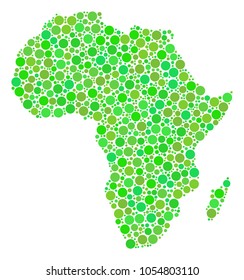 Africa Map mosaic of dots in various sizes and eco green color tints. Vector round dots are organized into africa map mosaic. Freshness design concept.
