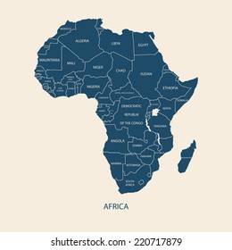 AFRICA MAP WITH NAME OF THE COUNTRIES illustration vector