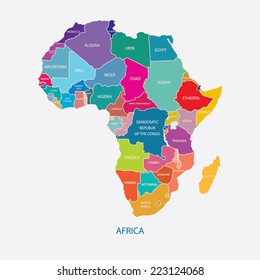 AFRICA MAP WITH NAME OF THE COUNTRIES illustration vector