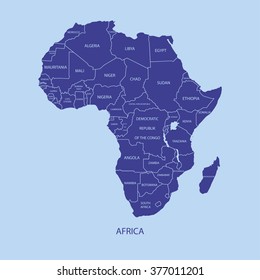 AFRICA MAP WITH NAME OF THE COUNTRIES illustration vector