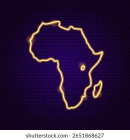 Mapa da África Neon Continent. Ilustração em Arte Brilhante Vetorial de Forma Geográfica. Geografia e Cartografia. Objeto De Lâmpada De Led.