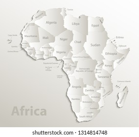 Africa map, new political detailed map, separate individual states, with state names,  card paper 3D natural vector