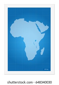 Africa map on blueprint on a white background.