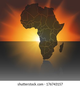 Africa map on the sunset background vector