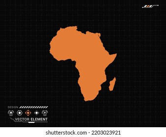 Mapa africano del marco digital naranja HUD, GUI, interfaz de interfaz de usuario vector de radar.