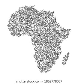 Africa map from pattern of black latin alphabet scattered letters. Vector illustration.