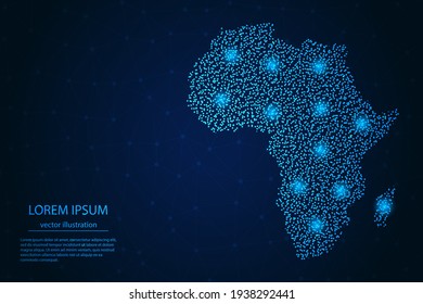 Africa map from point blue and glowing stars on a dark background. Vector eps 10.