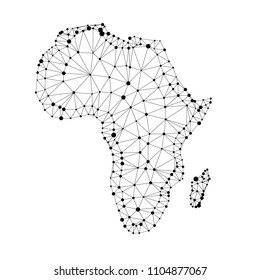 Africa map polygonal with spot lights places. Abstract mash line and point scales on dark background with map of Africa.3D mesh polygonal network line, design sphere, dot and structure. Contour map