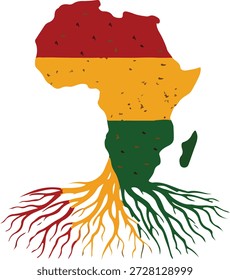 Mapa de África Silueta del árbol raíz en Colores panafricanos Rojo Amarillo Verde