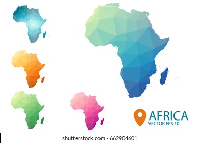 Africa Map - Set of geometric rumpled triangular low poly style gradient graphic background , polygonal design for your . Vector illustration eps 10.