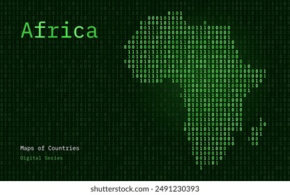 Africa Map Shown in Binary Code Pattern. Matrix numbers, zero, one. Continent Vector Maps. Digital Series	
