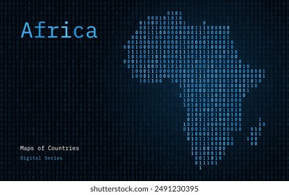 Africa Map Shown in Binary Code Pattern. Matrix numbers, zero, one. Continent Vector Maps. Digital Series	
