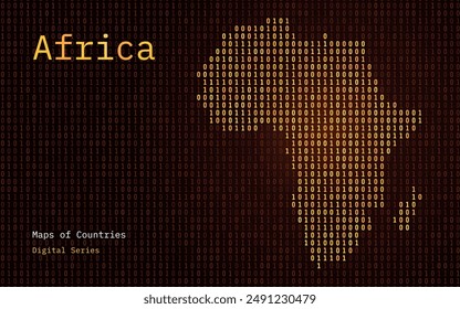 Africa Map Shown in Binary Code Pattern. Matrix numbers, zero, one. Continent Vector Maps. Digital Series	
