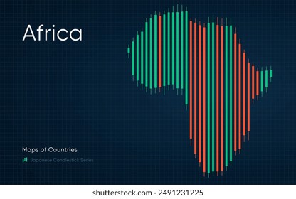 Africa map shown in a chart with bars and lines. Japanese candlestick chart Series	
