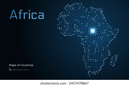 Africa Map with Shown in a Microchip Pattern. E-government. Continent Vector maps. Microchip Series