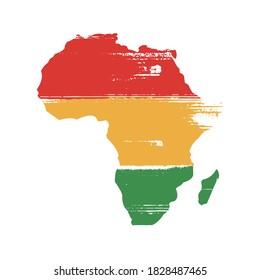 Africa Map Silhouette Icon In African Colours With Paint Brush Grunge Texture - Black History Month Africa Symbol Icon