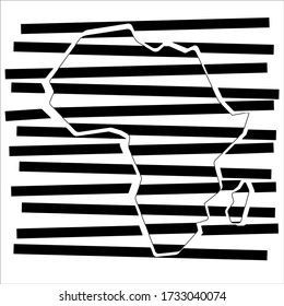 Africa map striped white and black logo in flat color style. Continent safari explore travel