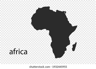 Africa Map Vector, Black Color. Isolated On Transparent Background