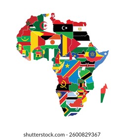 Africa Map vector illustration with the flags of all countries.