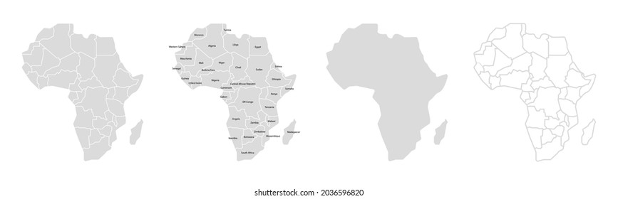 Africa map vector illustration. Africa silhouette continent. High detailed map in flat and outlined style. Template for your design. Vector elements isolated on white background. - Shutterstock ID 2036596820