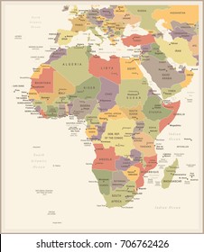 Africa Map - Vintage Detailed Vector Illustration